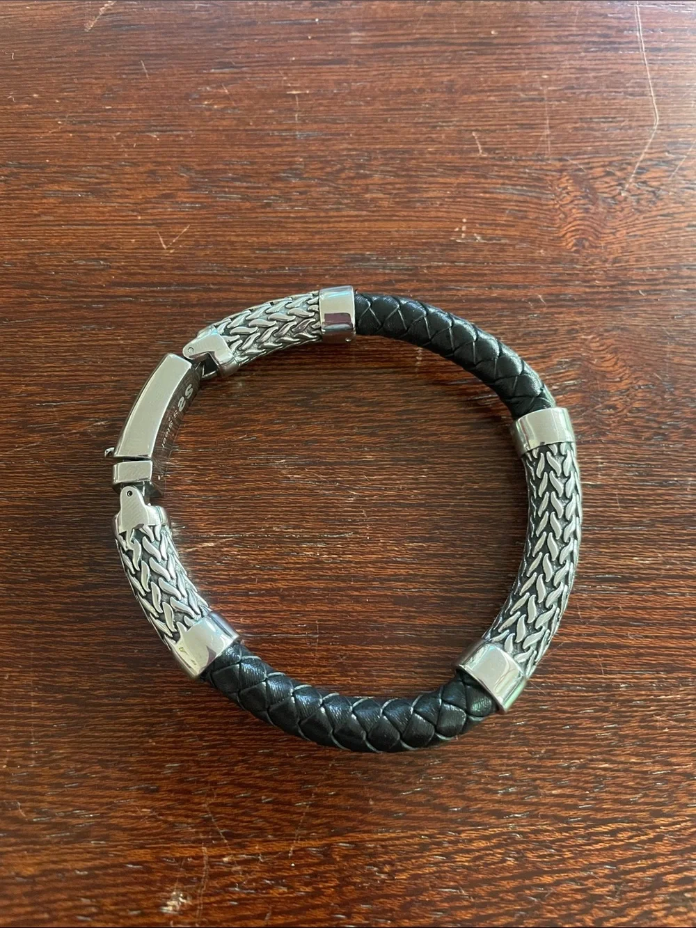 LEGACY for MEN by Simone I. Smith Black Leather Bracelet in Stainless Steel. NWT